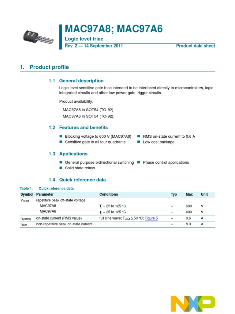 MAC97A8 MAC97A6: 1. Product Profile | PDF | Electronic Engineering ...