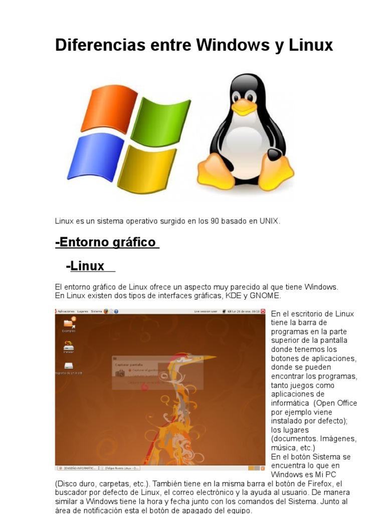 Diferencias Entre Windows y Linux | PDF | Entorno de escritorio ...
