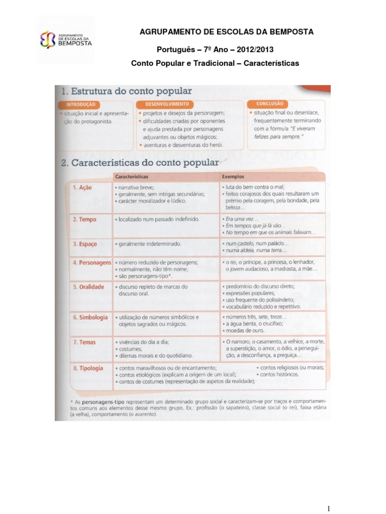 Características Conto Popular | PDF | Contos | Narração
