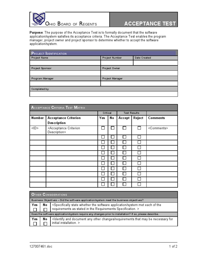 Ohio Acceptance Test Documentation | PDF