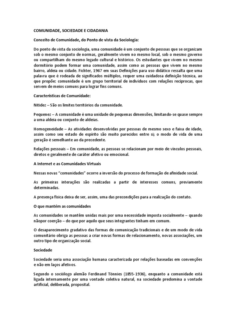 Diferenças entre Comunidade e Sociedade | PDF | Comunidade | Cooperativa