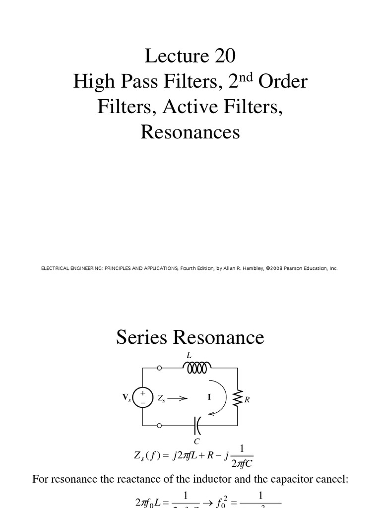 High Pass Filters, 2nd Order Filters, Active Filters, Resonances PDF ...