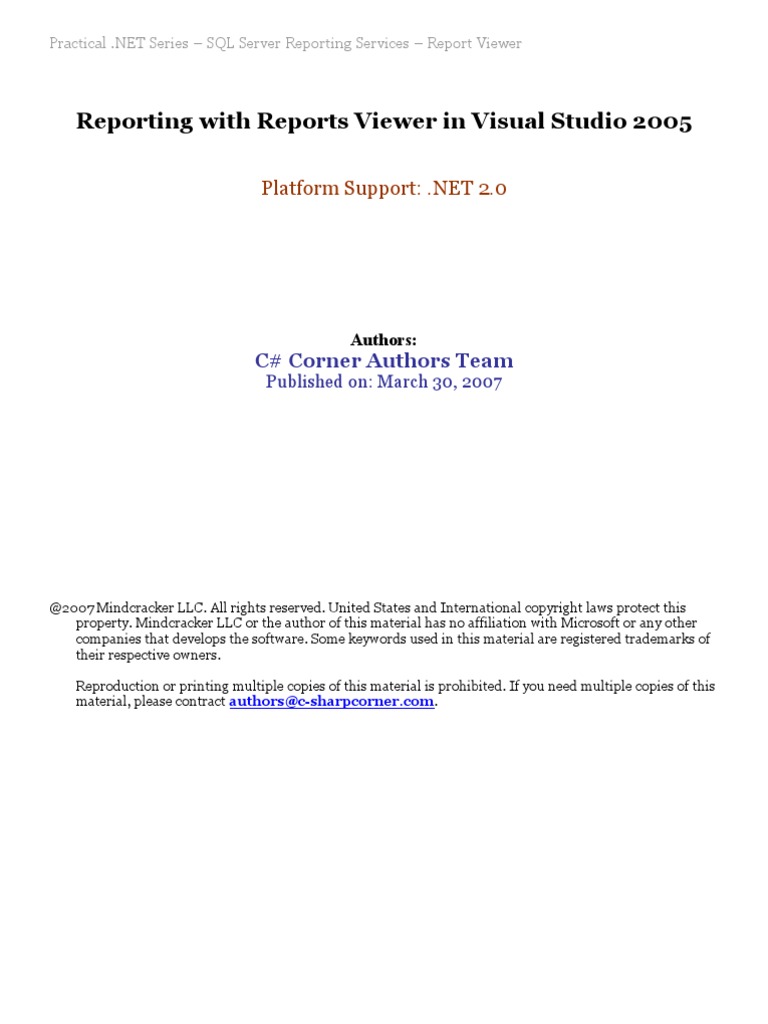 Reporting With Reports Viewer in Visual Studio 2005: C# Corner Authors ...