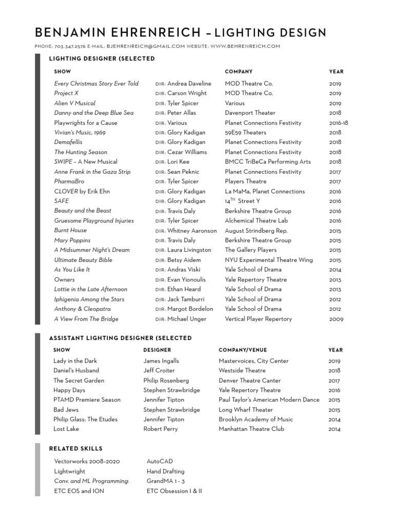 Lighting Design Resume | PDF | Performing Arts | Theatre