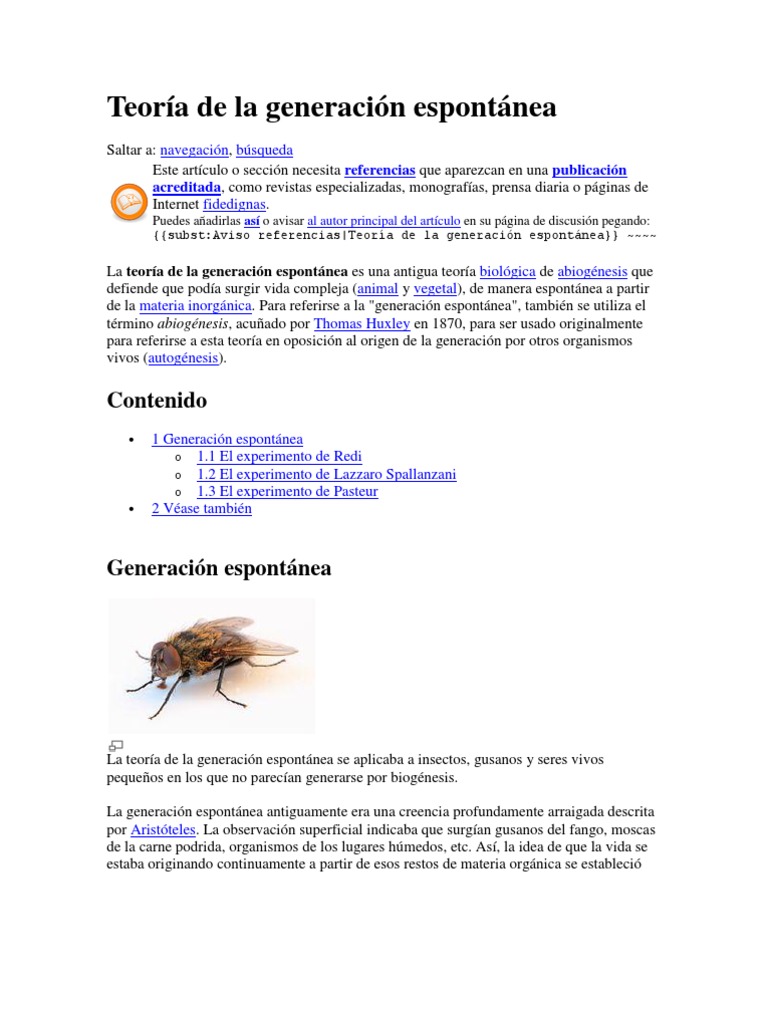 Teoría de La Generación Espontánea PDF Naturaleza Biología