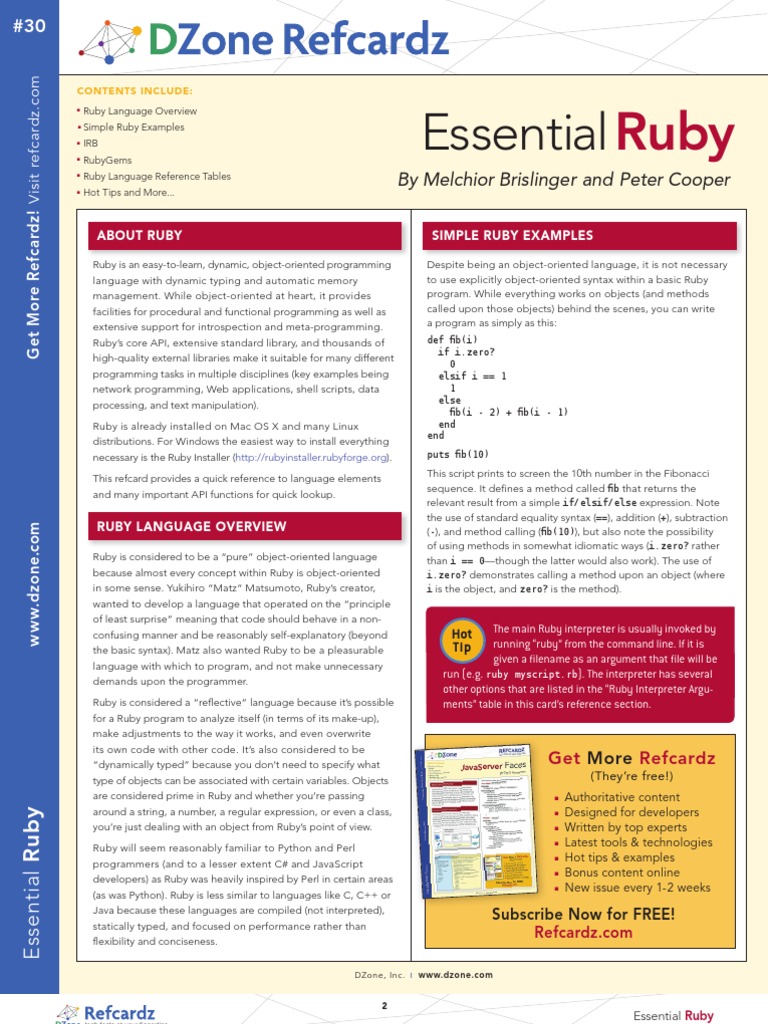 Ruby - Cheatsheet | PDF | Ruby (Programming Language) | Class (Computer ...