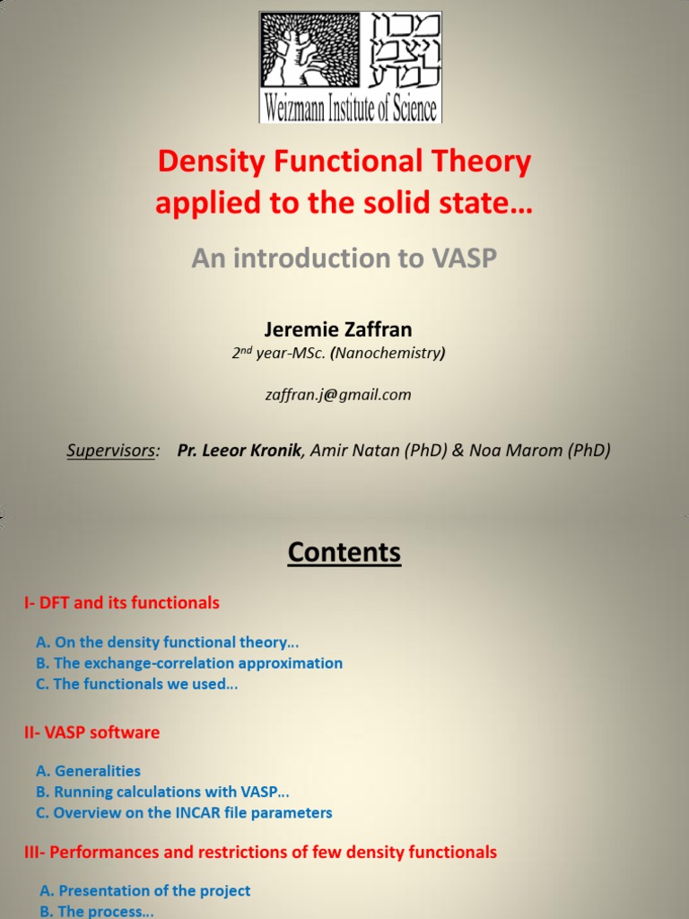 DFT Theory and VASP Software Overview | PDF | Density Functional Theory ...