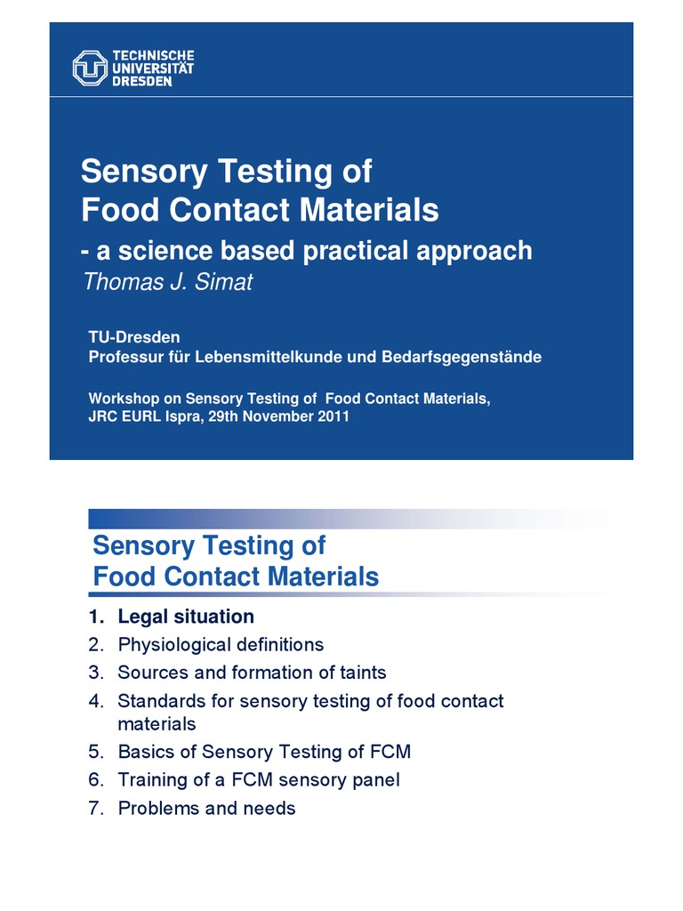 Safety Testing of Food Contact Material Download Free PDF Taste