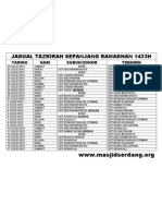 Jadual Tazkirah Sepanjang Ramadhan 1433H: Tarikh Hari Subuh/Zohor Terawih