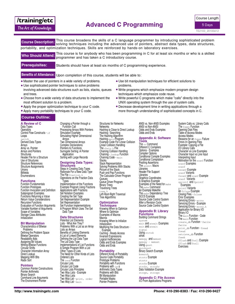 Advanced C Syllabus | C (Programming Language) | Subroutine
