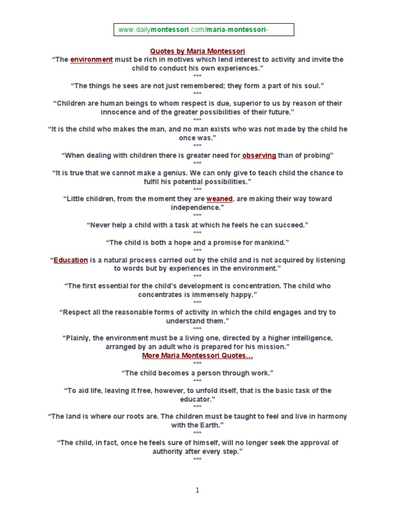 Quotes by Maria Montessori | PDF | Self | Mind, image size:768x1024