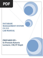 Database Management System CS-313 Lab Manual: Prepared By:-Er - Poonam Kataria Lecturer, CSE/IT Deptt