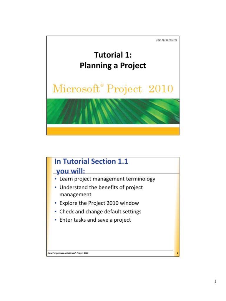 Microsoft Project 2010: Tutorial 1: Planning A Project | PDF | Project ...