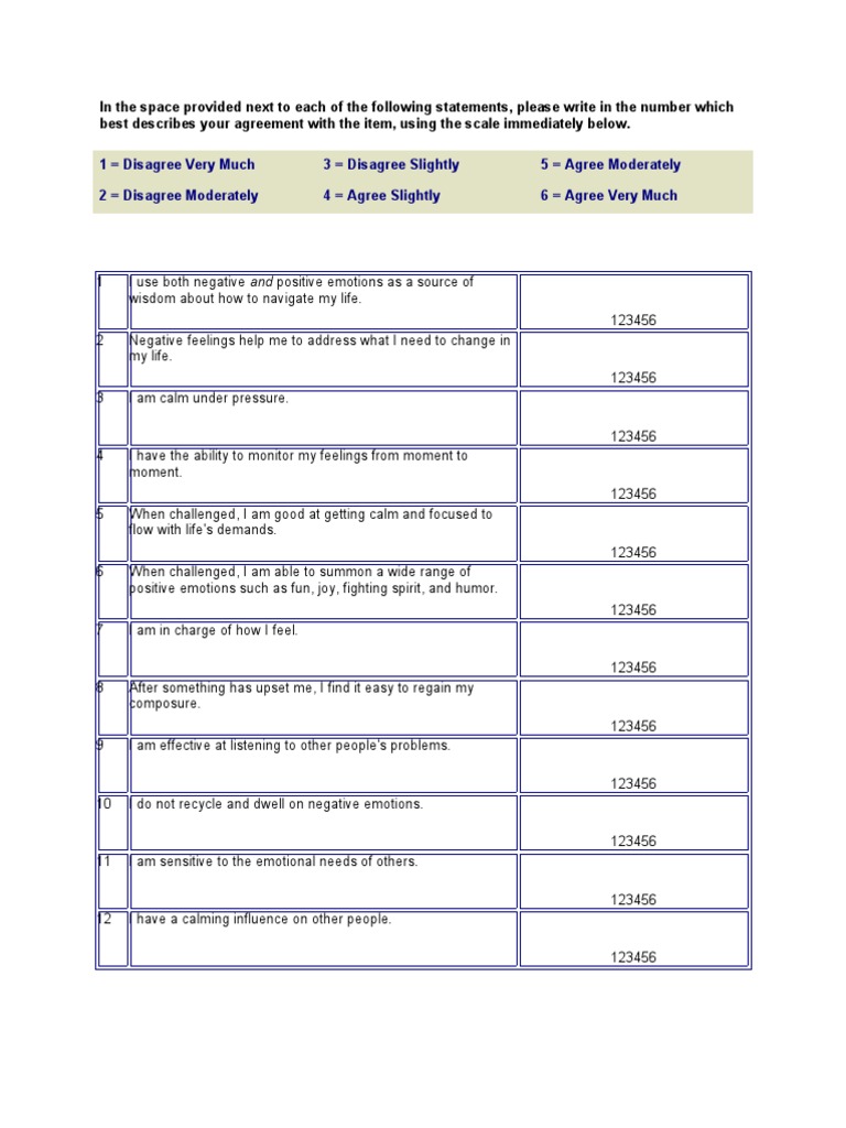 Emotional Intelligence Test Printable