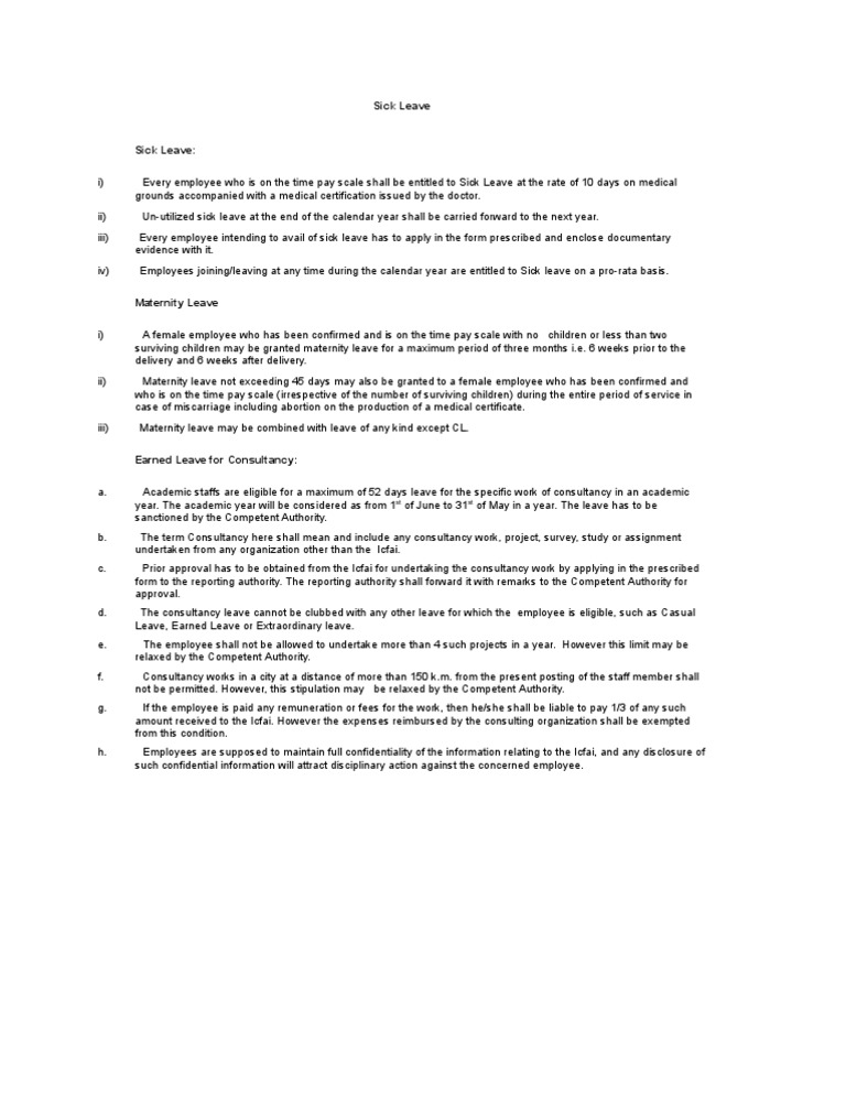 Sick Leave and Maternity Leave Guidelines | PDF | Sick Leave | Parental ...