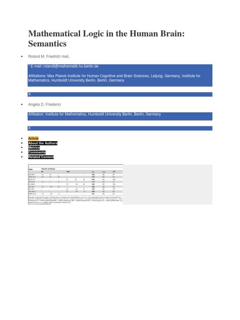Mathematical Logic in The Human Brain | PDF | Executive Functions ...