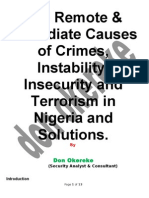 The Remote and Immediate Cause of Insecurity, Instability and Terrorism in Nigeria and Solutions