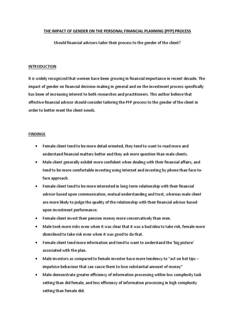 The Impact of Gender On The Personal Financial Planning (PFP) Process ...