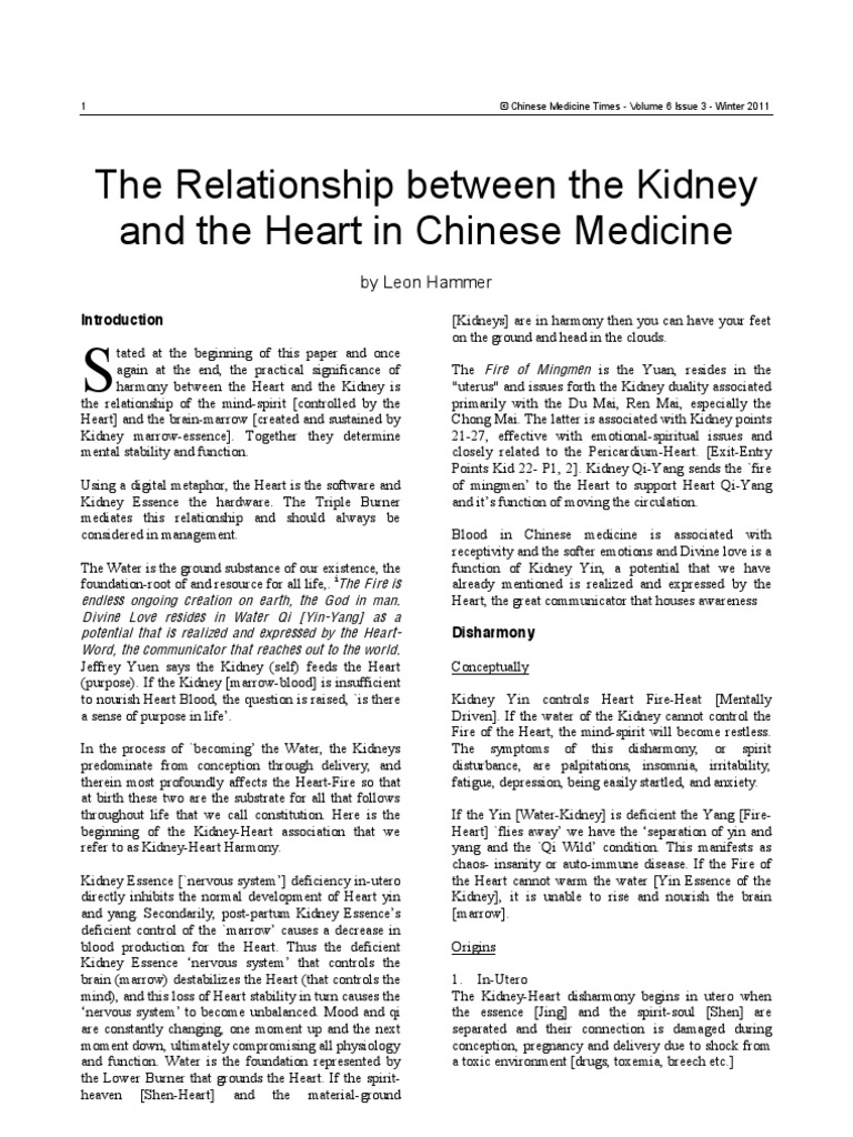 The Relationship of The Kidney and Heart in Chinese Medicine - Part One ...