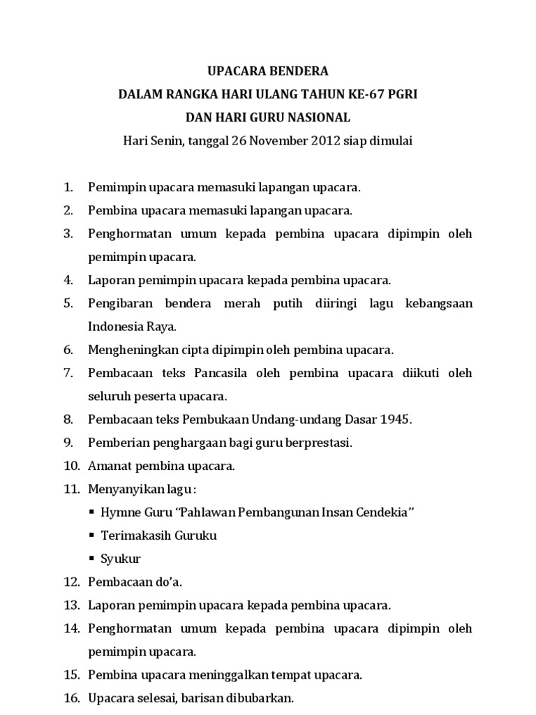 Teks Protokol Upacara Hut Pgri