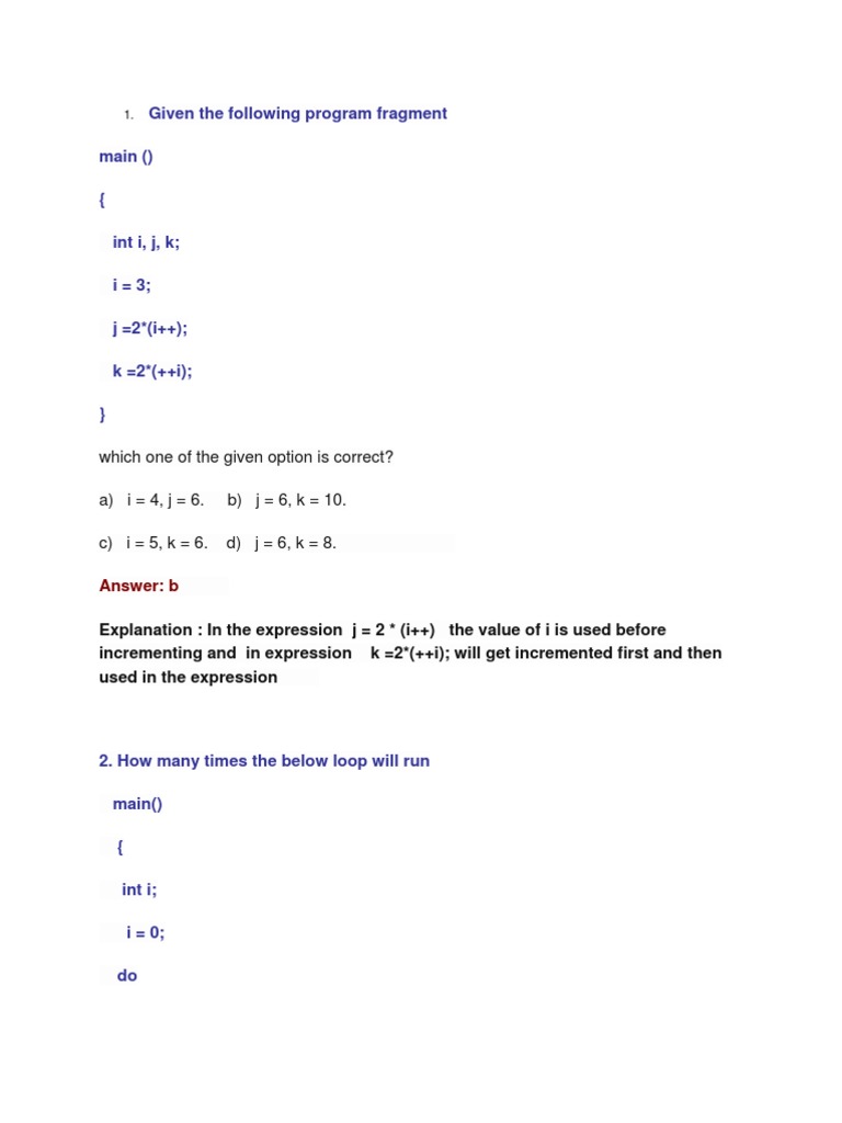 C Programming Questions | Download Free PDF | Control Flow | C ...