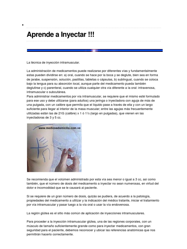 Cómo Inyectar Correctamente Intramuscular | PDF | Inyección (medicina ...