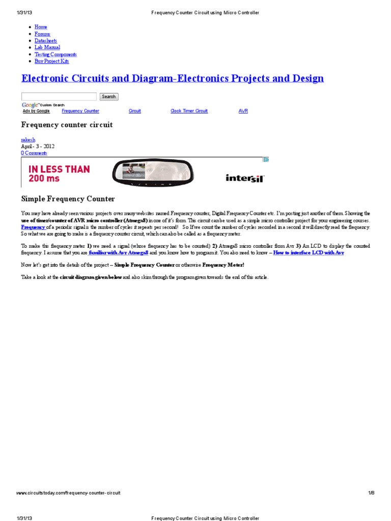 Frequency Counter Circuit Using Micro Controller Circuit Diagram