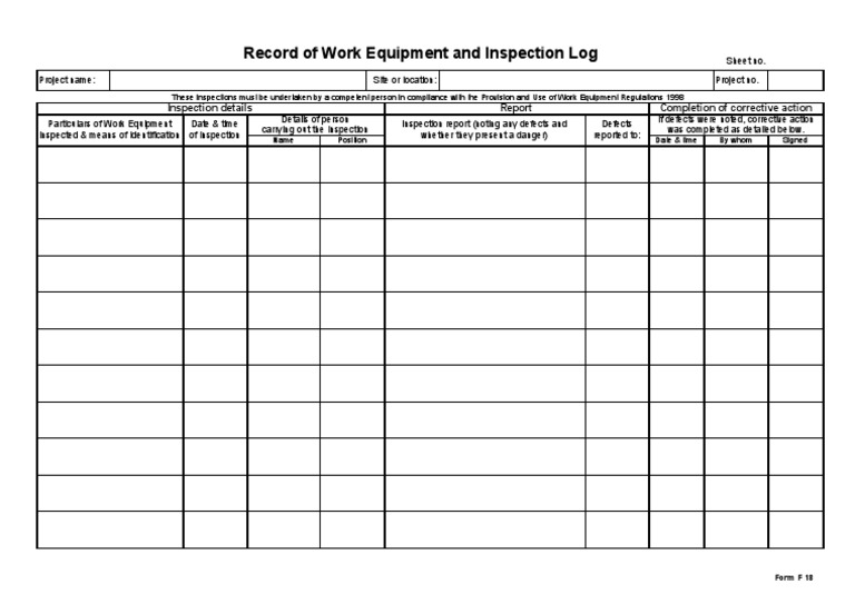 Equipment Inspection Log | PDF | Government | Business