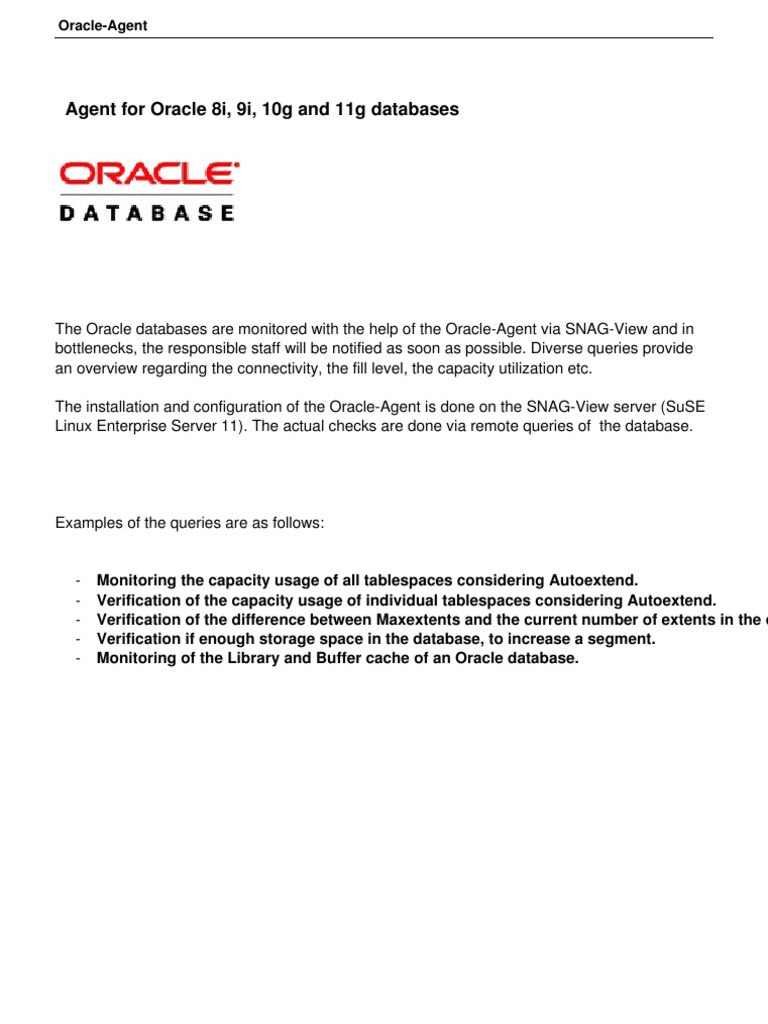 Agent For Oracle 8i, 9i, 10g and 11g Databases | PDF