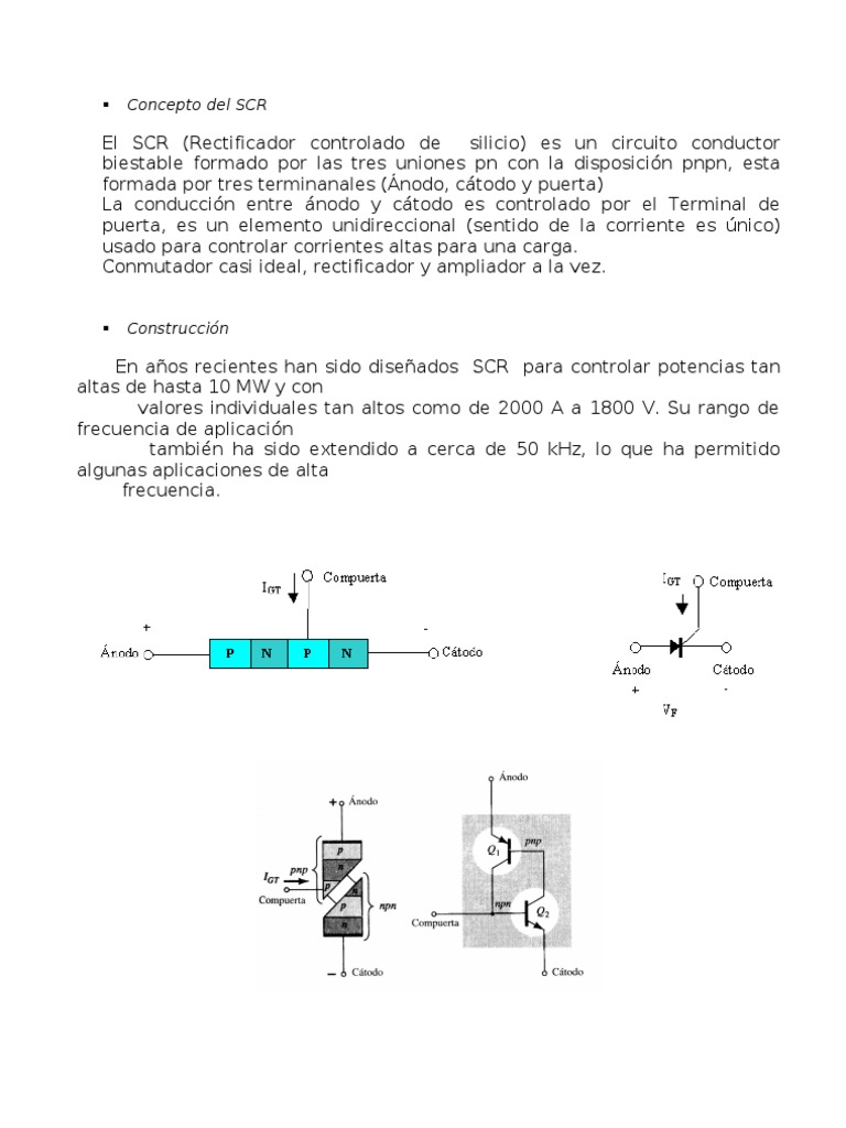 Funcionamiento y Aplicaciones del SCR | PDF | Corriente eléctrica ...