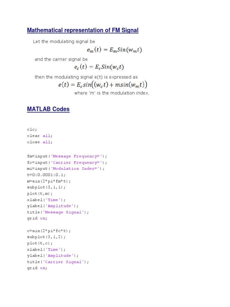 Fm Am Matlab Codes Pdf