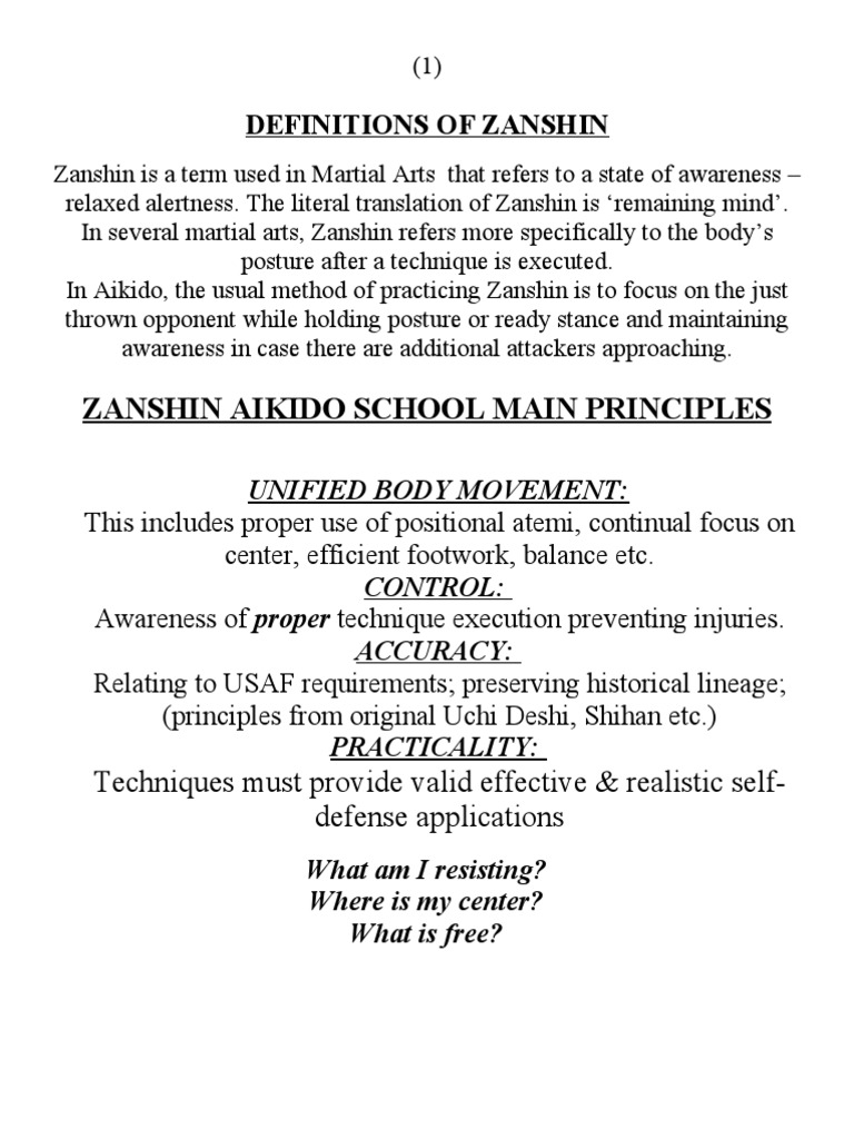 Zanshin Aikido Handbook PDF Aikido Japanese Martial Arts