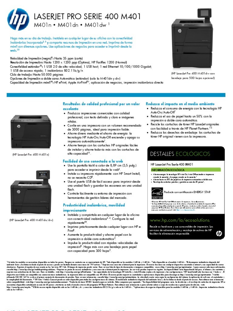 LaserJet Pro 400 Printer M401 Series | PDF | Impresora (Computación
