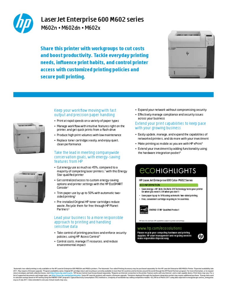 Hp laserjet 600 m602 user manual