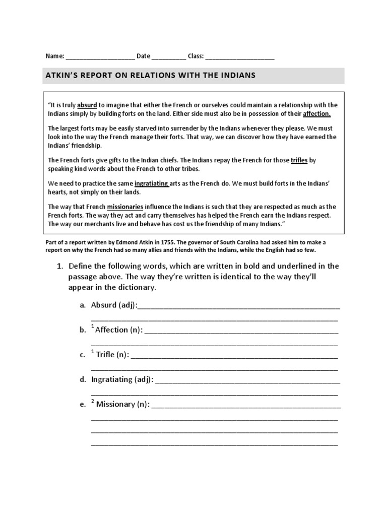 All French and Indian War Worksheets | PDF | French And Indian War | Lenape