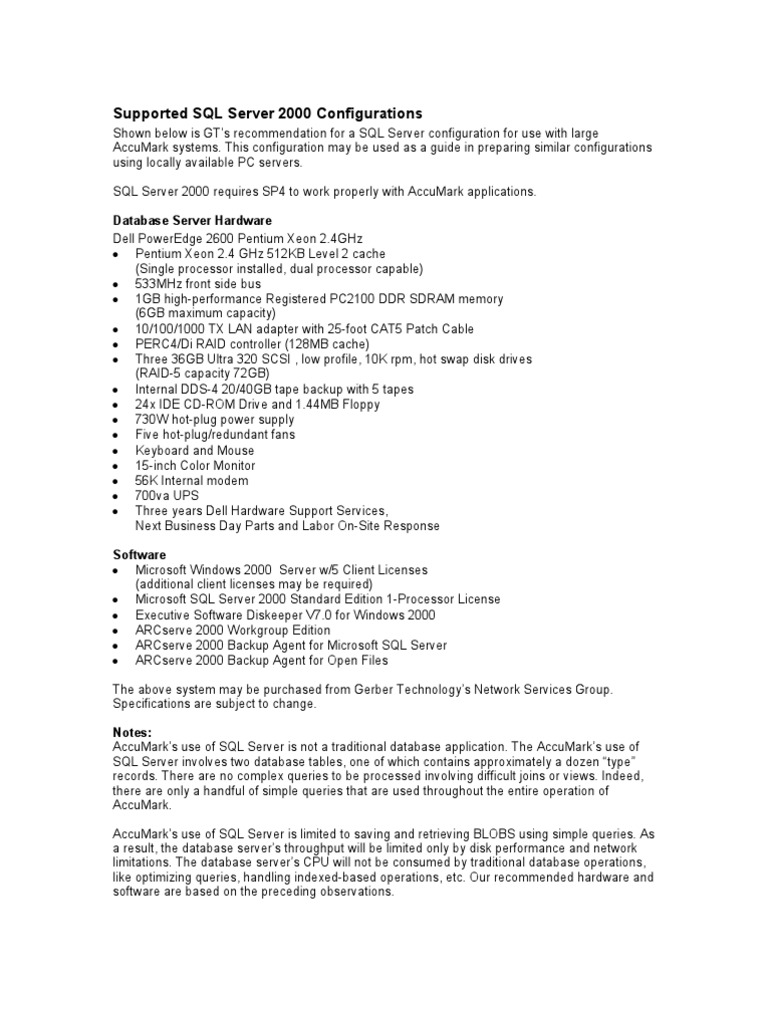 Supported SQL Server 2000 Configurations | PDF