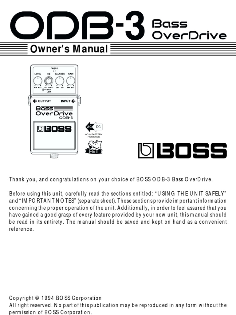 BOSS Bass OverDrive ODB-3 箱・説明書・保証書付き BOSS ODB-3 Bass Overdrive Owner's Manual