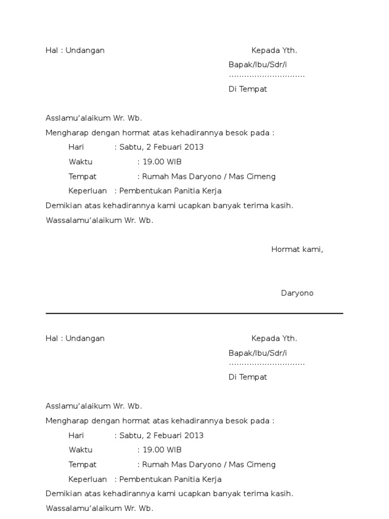 Contoh Undangan Pembentukan Panitia Contoh Undangan Pembentukan Panitia