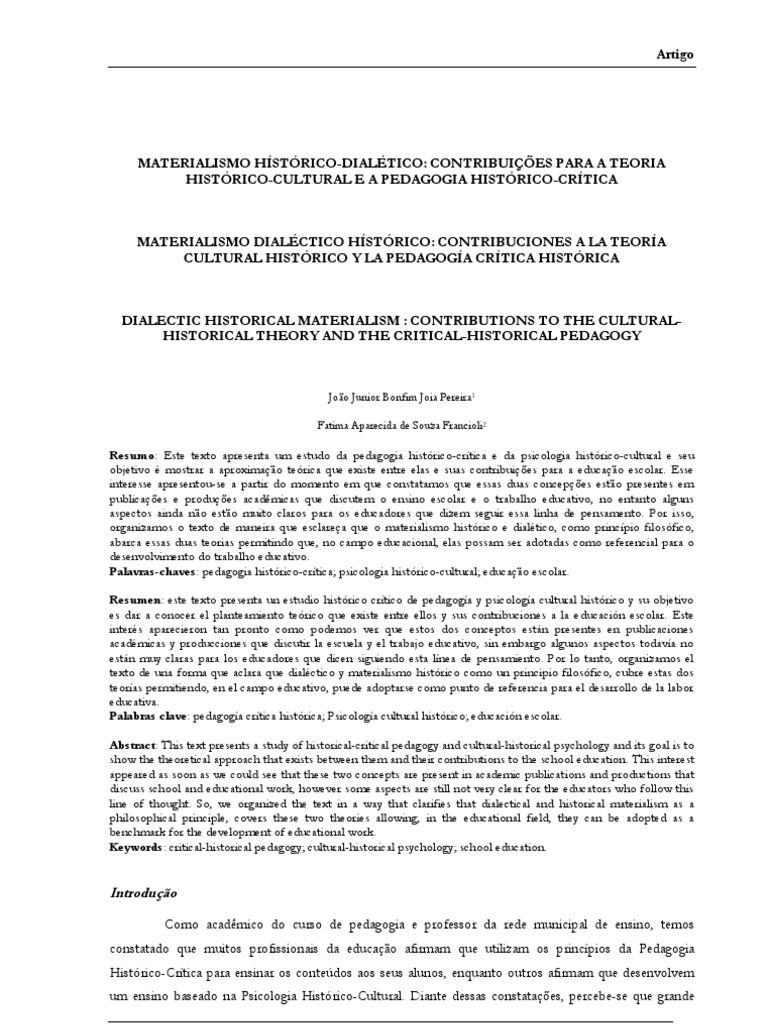 As Contribuições Do Materialismo Histórico Dialético Para A Teoria