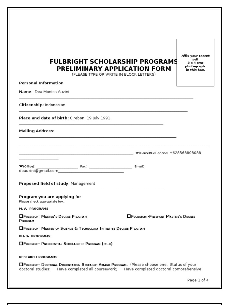 Fulbright Application Form Pdf Graduate School Thesis