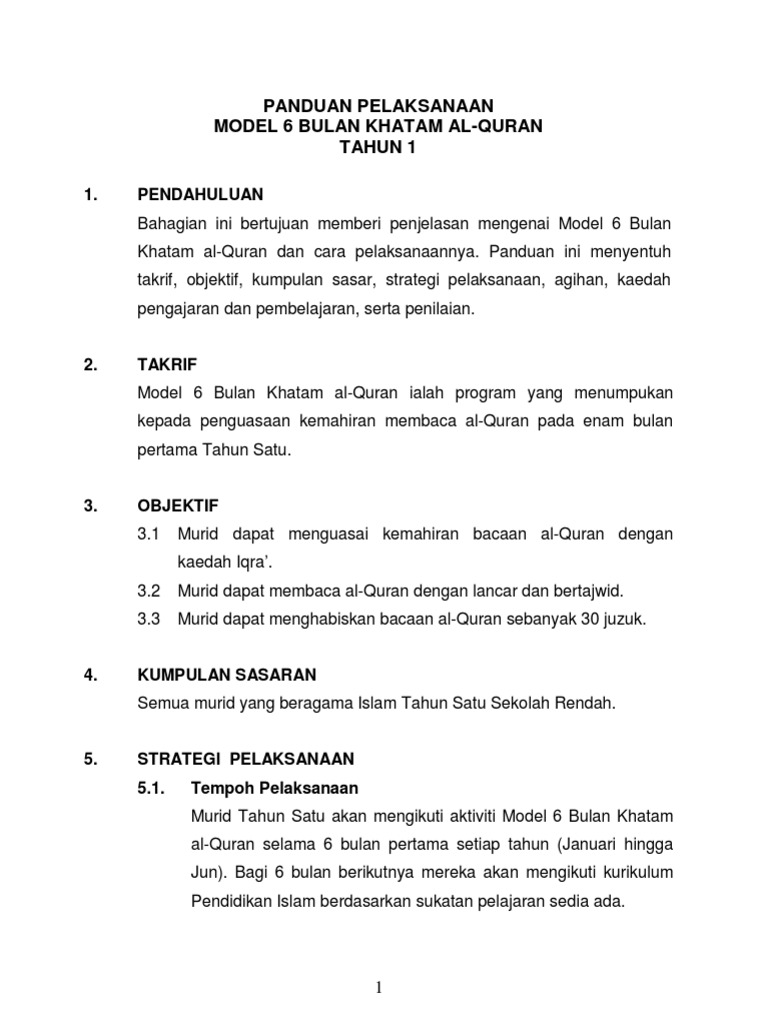 5 Panduan Pelaksanaan Model 6 Bulan Khatam Al Quran Pdf