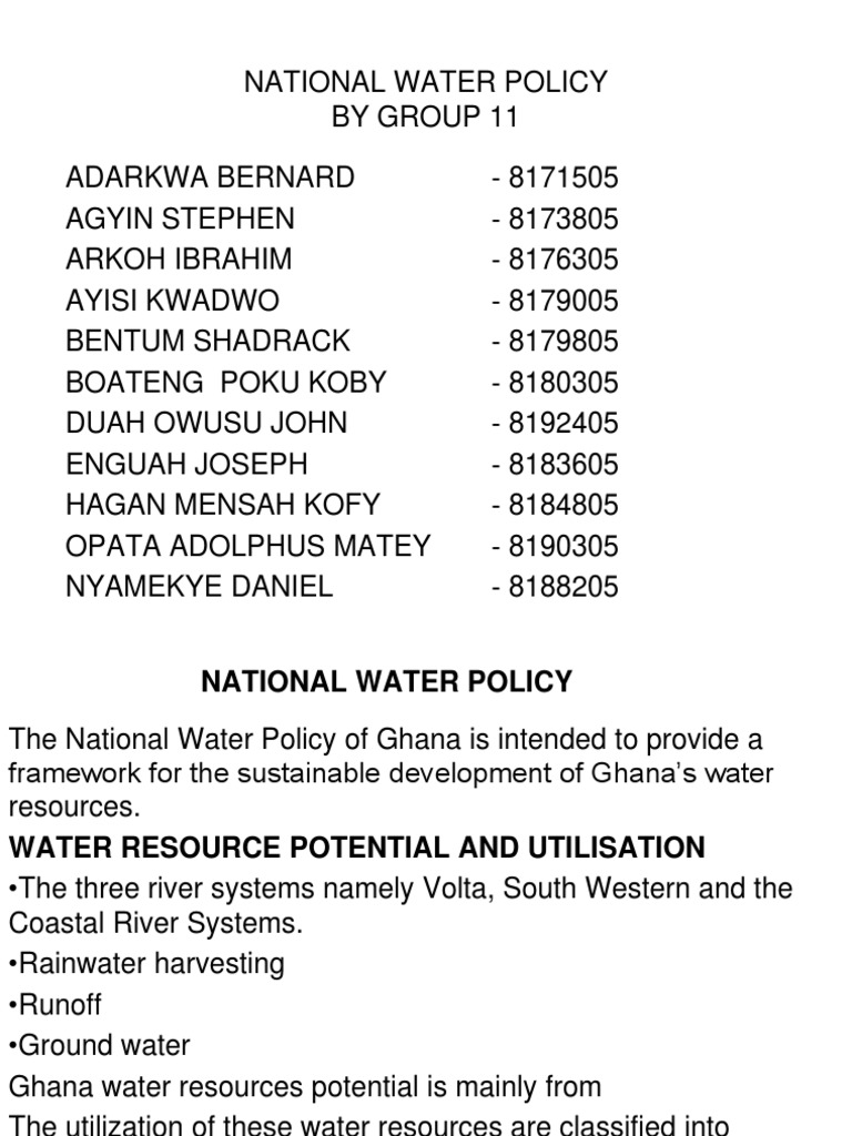 National Water Policy Ghana PDF Water Resources Water Supply