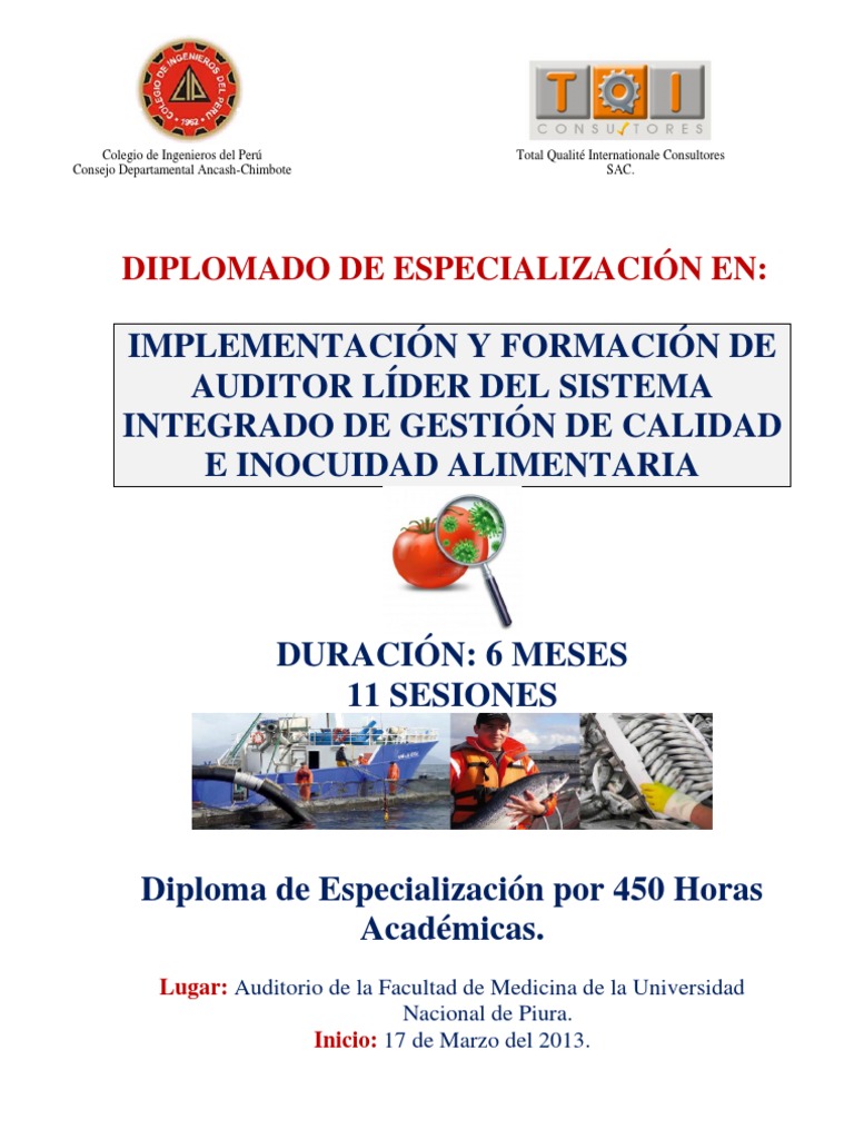 Diplomado en Auditoría de Inocuidad Alimentaria | PDF | Análisis de ...