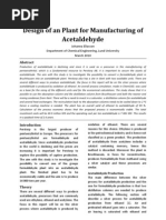 Design of An Plant For Manufacturing of Acetaldehyde