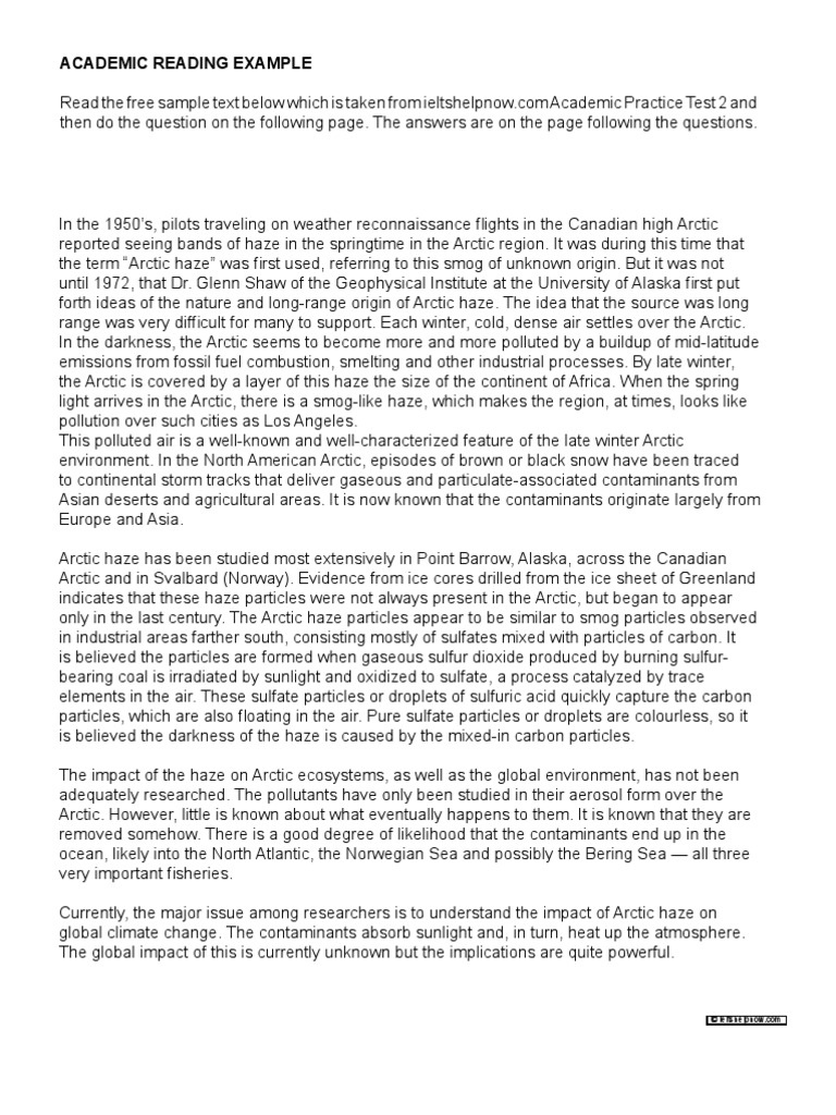 Academic Reading Example | PDF | Arctic | Smog