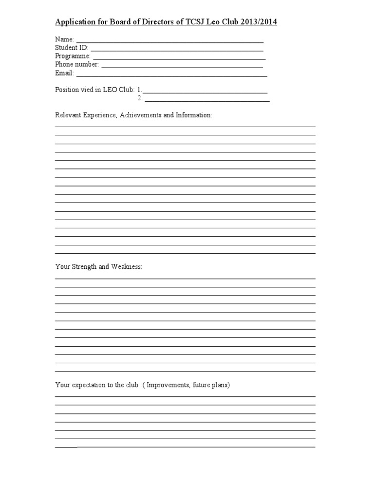 Application Form For Directorship | PDF | Career & Growth