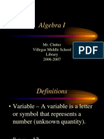 Algebra I: Mr. Clutter Villegas Middle School Library 2006-2007