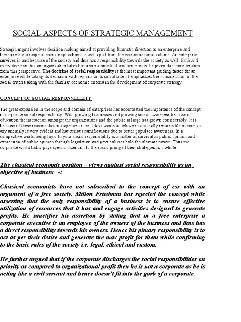 Social Aspects of Strategic Management | PDF | Corporate Social ...