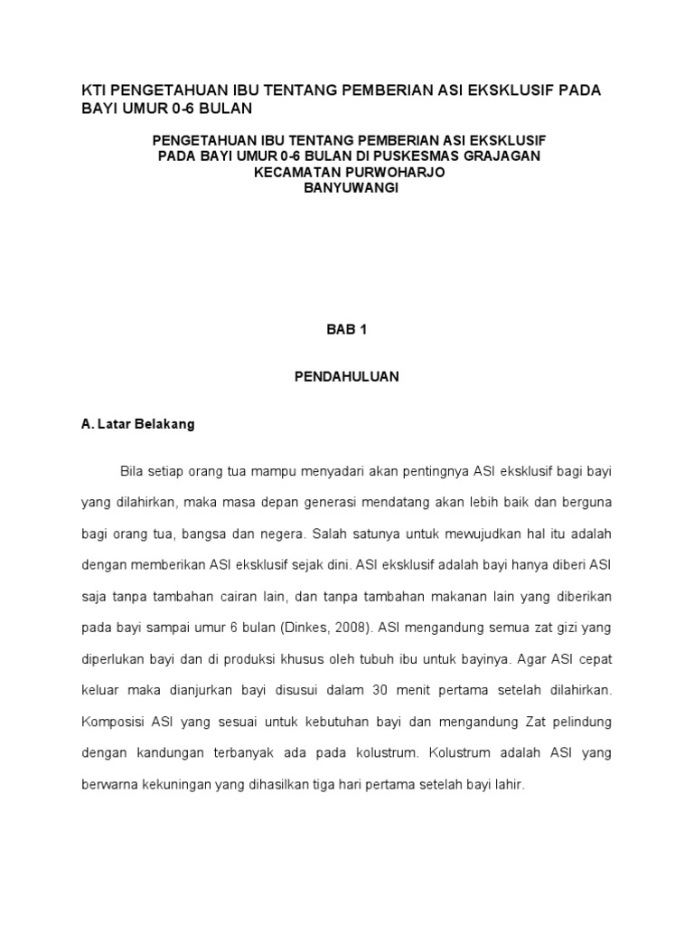 Kti Pengetahuan Ibu Tentang Pemberian Asi Eksklusif Pada Bayi Umur 0