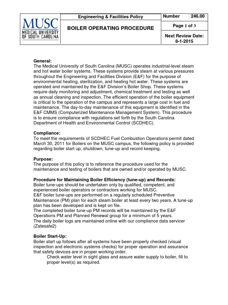 Boiler Operating Procedure | PDF | Boiler | Steam